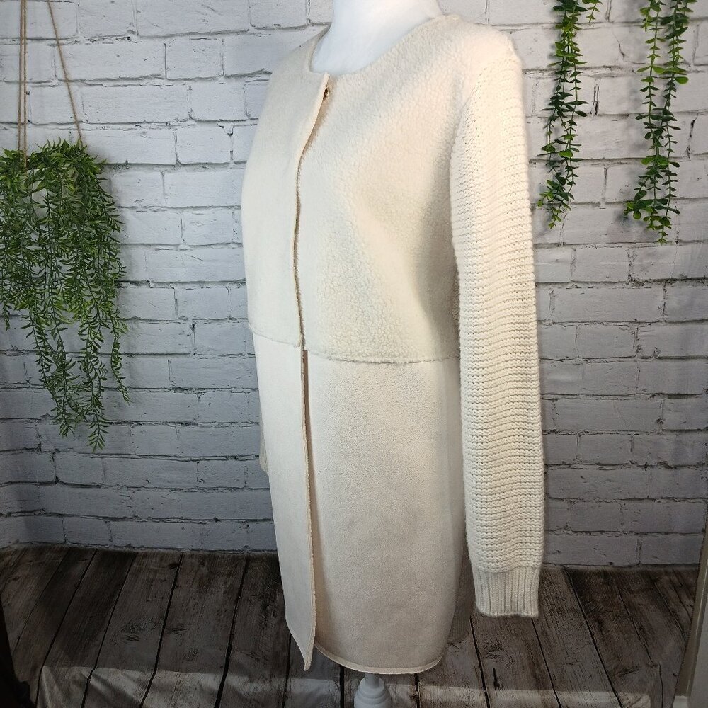 WOMENS DOR DOR COUTURE SHERPA WINTER WHITE SUEDE SWEATER COAT CREAM SIZE M